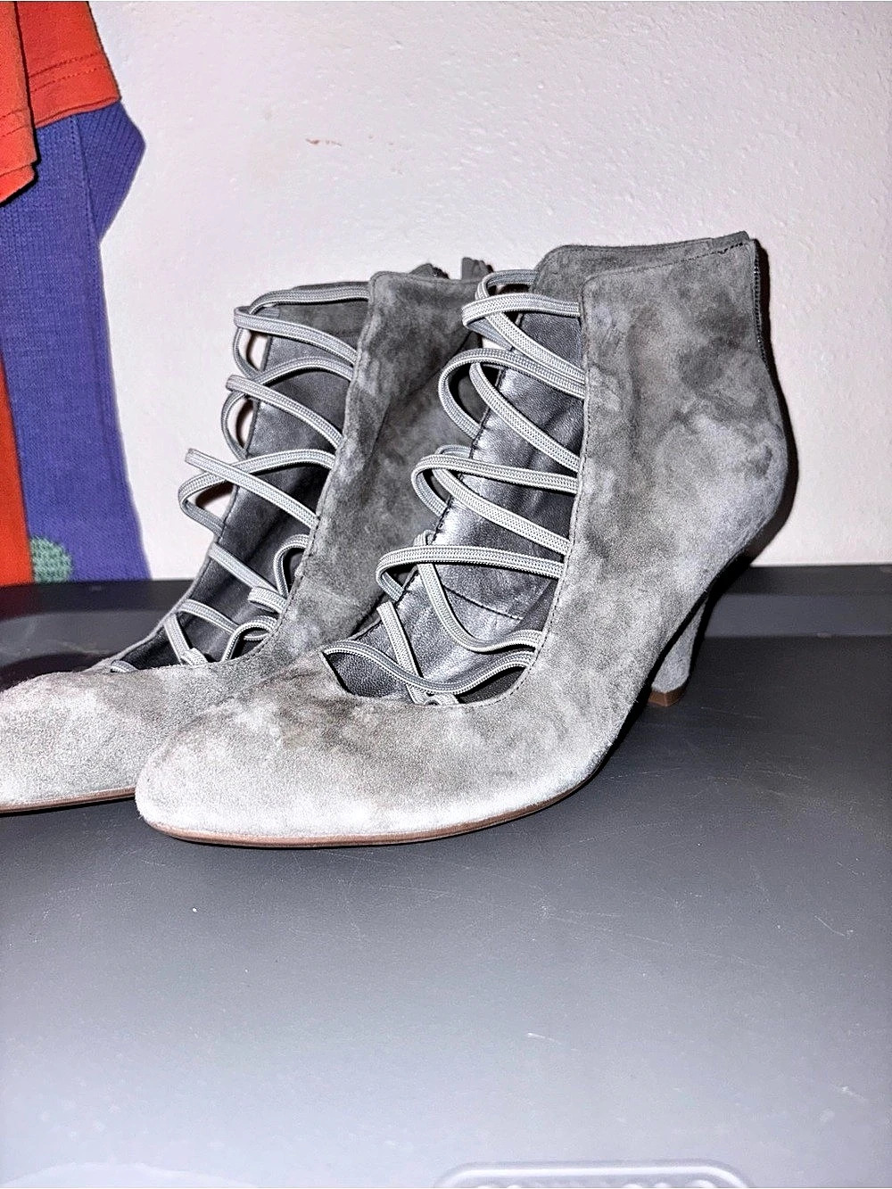 Taryn Rose Gray Lace-Up Heels US 8